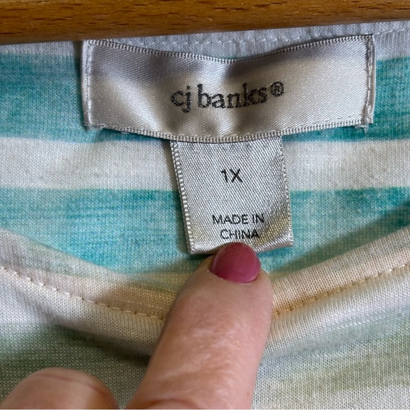 CJ Banks Women’s Multi Color Striped Cotton High Low Hem Scoop neck 1X - Picture 4 of 10